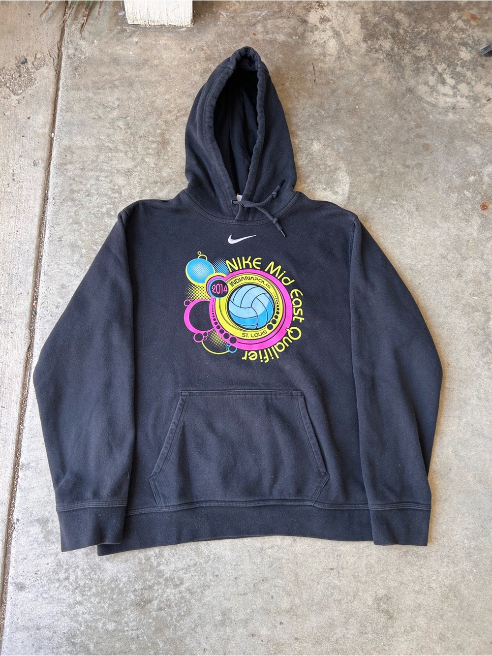 Nike Black Crewneck Hoodie with Neon Volleyball Graphic